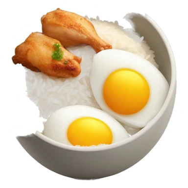 a bowl of rice with two eggs and chicken thigh upright sticker