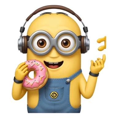 minion listening to music eating a donut emoji sticker
