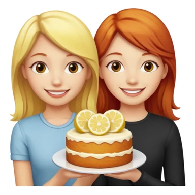 Blonde haired girl with red haired girl with lemon cake sticker