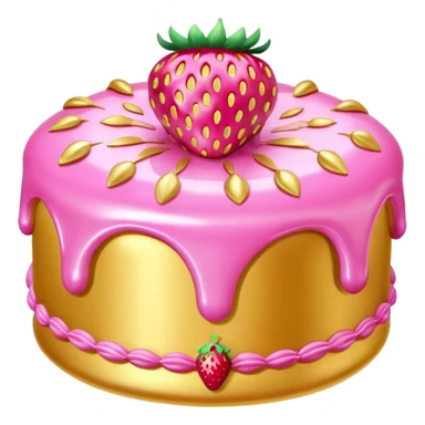 gold rococo pink inflatable puffy strawberry cake sticker