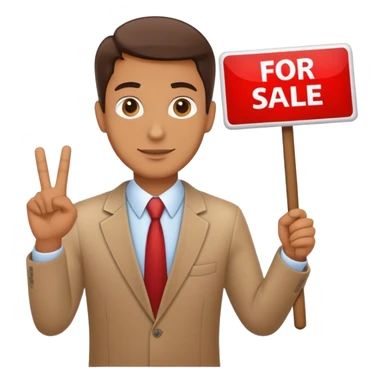 Salesman holding for sale sign sticker
