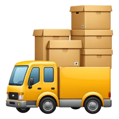 logo of a truck carrying boxes and an armchair, for furniture delivery service 'Gruzovichek', iOS emoji style sticker