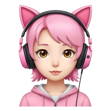 Cute Japanese girl wearing pink cat ear headphones sticker