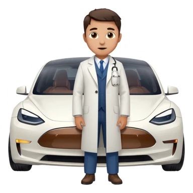 White tesla model 3 with a physician next to it sticker