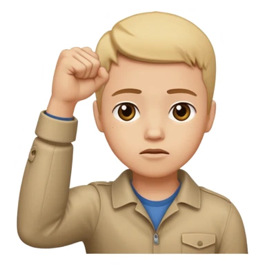 😔 use this emoji but make him have an arm up with a fist sticker