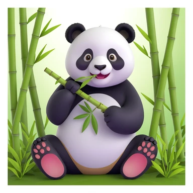 panda eating bamboo in forrest background, close up pose sticker