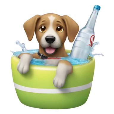 Dog drinking a bottle of soda in the pool sticker