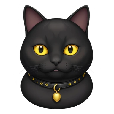 Un gato negro gordito con los ojos de color amarillos sentado con un collar que diga: waina michi sticker