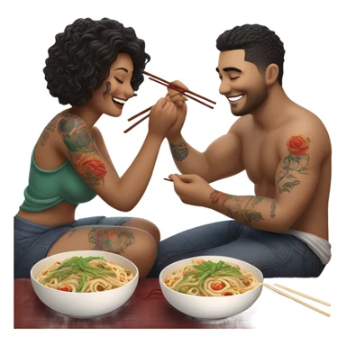 romantic noodle date with beautiful loving tattooed white couple sticker