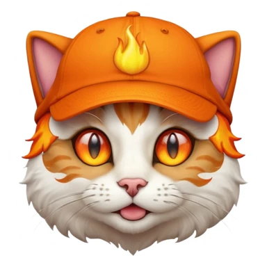 Cat with the flames in his eyes with a orange baseball hat on his head sticker