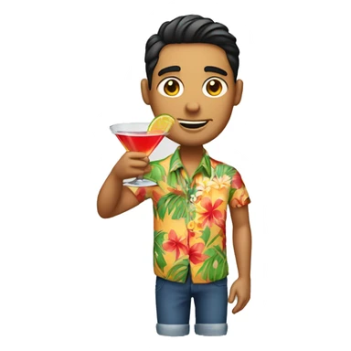 guy in a Hawaiian shirt holding a cocktail sticker