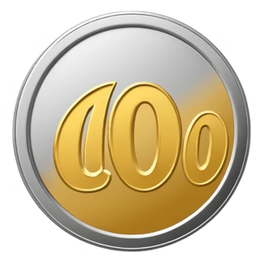 silver coin with the number 100 clearly written on it, all silver color, simple emoji style sticker