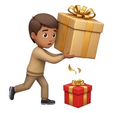 A person shaking their head and pushing away a present sticker