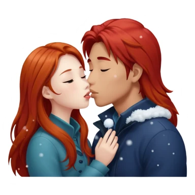 long haired asian guy kissing redhead girl in snow falling sticker
