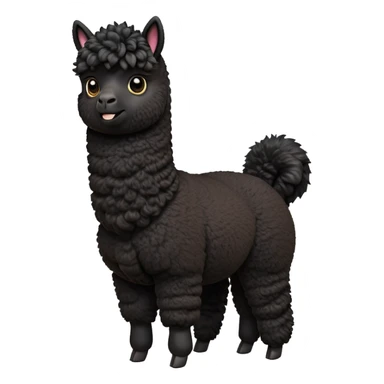 cinematic-[black alpaca]-realistic-full-body-standing-emoji,-tail-flicking-lazily,-head-tilted-dramatically,-curly-[black]-fur,-simplified-yet-realistic-focused-features,-highly-detailed,-glowing-with-an-almost-sarcastic-glow sticker