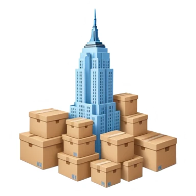 light blue Empire State Building with natural cardboard boxes stacked around sticker
