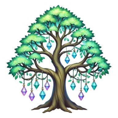 Spiritual magical ethereal tree with crystals hanging in it sticker