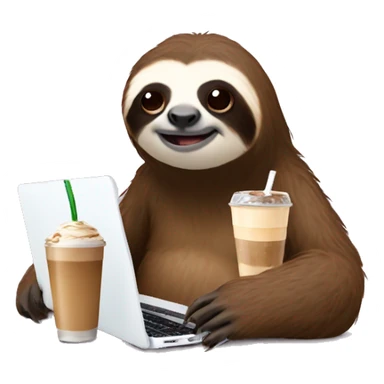 sloth with laptop and ice latte sticker