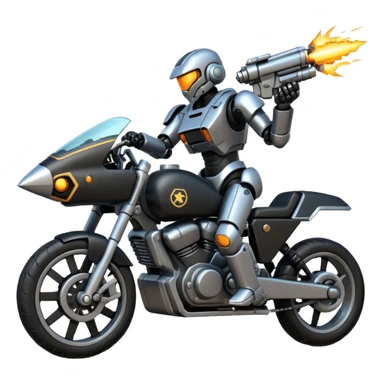 an army mech shooting enemy mech motorcycle  sticker