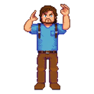 Jack Black as Minecraft Steve in mining pose with arm raised, blocky character with brown hair, blue shirt, and purple pants sticker