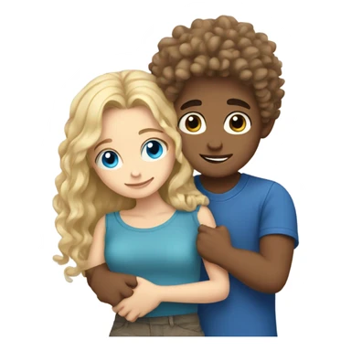 blonde blue eyed girl hugging mixed boy with curly brown hair sticker