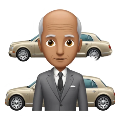 Balding graying indian guy in suit with a bentley sticker