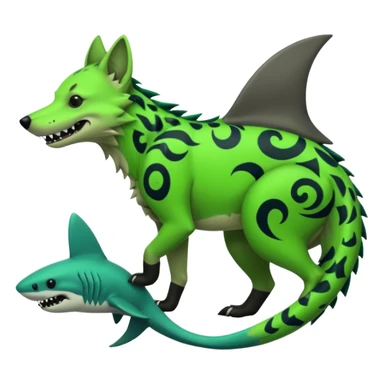 Edgy cool badass Neon-green landhai-sergal-dingo-hyena, with a shark tail, with black and dark-green swirly patterns markings sticker