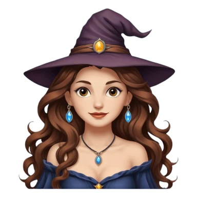 moon witch woman long wavy brown hair tattoos shoulder glance smirk sticker