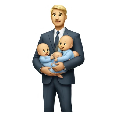 A businessman holding two babies, one in each arm.  sticker