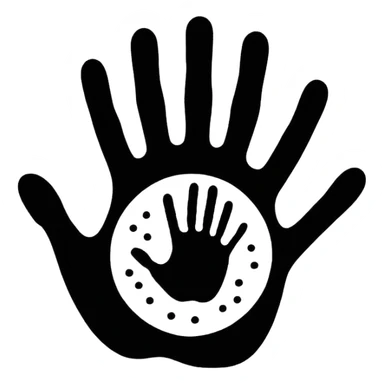 A handprint silhouette surrounded by dotted patterns.















 sticker