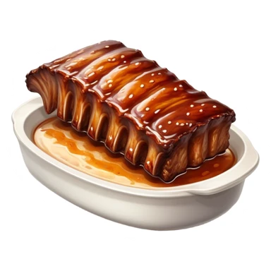 cinematic-realistic-barbeque-ribs-dish-emoji,-depicted-as-succulent,-slow-cooked-ribs-with-a-sticky-smoky-glaze-rendered-with-rich-textures-and-dynamic,-appetizing-lighting. baby back spare ribs sticker