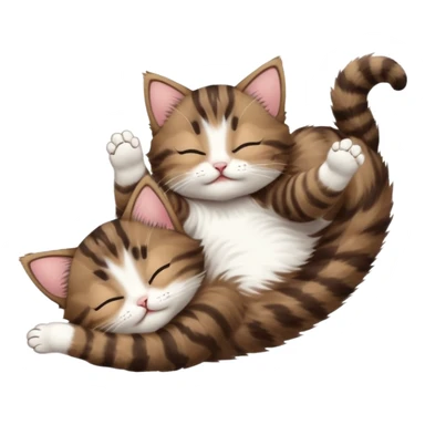 dark brown tabby and white kitten in funny positions stretched our upside down with eyes closed sticker