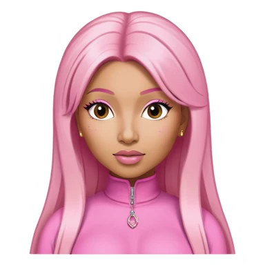 Nicki Minaj wearing a pink outfit with blonde and pink hair sticker