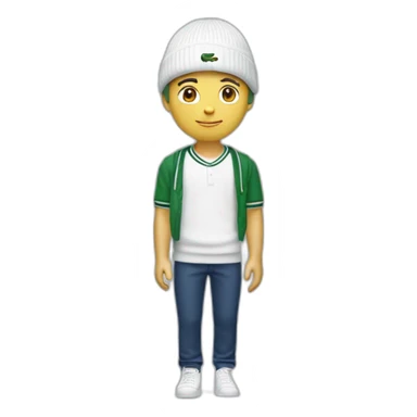white boy using lacoste beanie with lacoste sticker