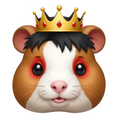 evil guinea pig with black and white fur, red eyes, wearing a black crown, emoji style sticker