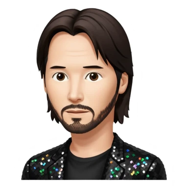 Keanu Reeves with dark brown hair, black sequin outfit sticker