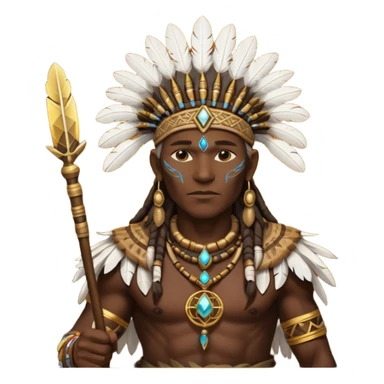 Tribal shaman silhouette gold realistic Big with staff and feathers, spiritual aura, sacred geometry glow behind, powerful stance sticker