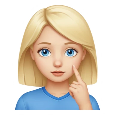 put a finger on the nose but In a cute way, bye a blond girl with blue yes  sticker