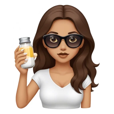 sassy woman with long brown hair and dark sunglasses holding a salt shaker and sprinkling the salt sticker