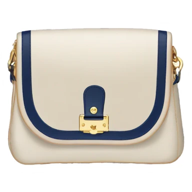 White Designer Louis Vuitton bag with navy blue monogram and navy blue trim sticker