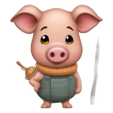 Génére moi sous forme réaliste un cochon d'inde de profil avec un pull roulé et un couteau de cuisine dans la main dans un style réaliste. sticker