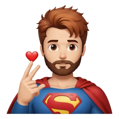 Adult Superman-with redish brownish messy hair-full trimmed beard- hand heart emoji sticker