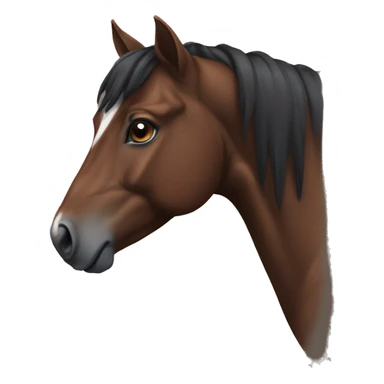 Brownish black horse with white mark on her forehead and a browner nose sticker