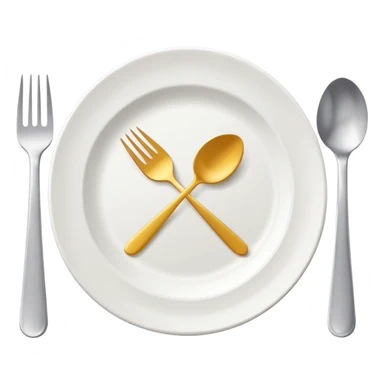 A clean and simple emoji-style icon: A round dinner plate with fork and knife on each side, symbolizing team meal. Minimal details, flat bright colors, emoji-like design. sticker