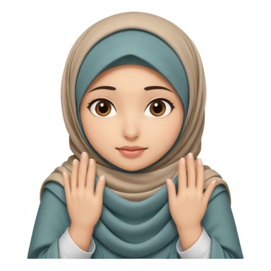 Hijabi girl sitting.     head covered
hands pulling the fabric in
shy-but-dramatic energy
“no cameras pls” but in a cute way
soft + mysterious vibe sticker