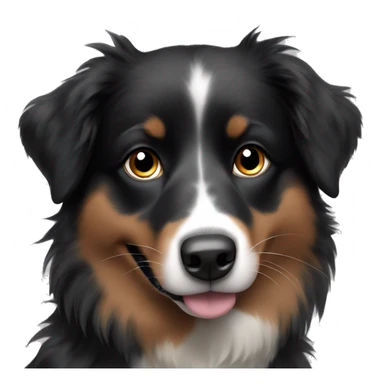 Small black australian shepherd dog with black muzzle sticker