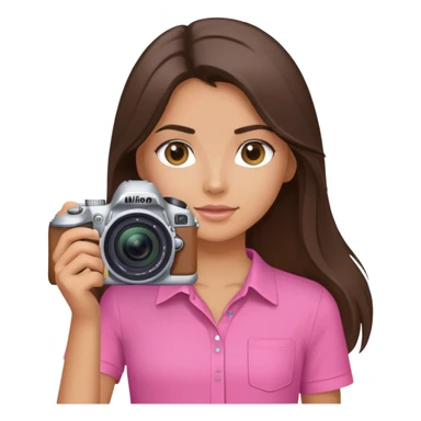 brunette girl long hair  tan skin holding nikon camera pink shirt sticker