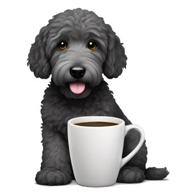 Black, gray ,  goldendoodle dog with coffee cup  sticker