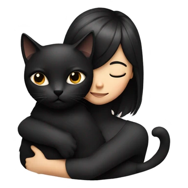 Girl hugging black cat. The girl has black hair. sticker