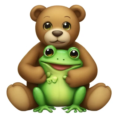 Teddy bear hugging a frog sticker